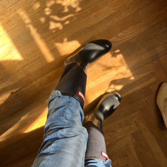 🌷Hunter Allayna British Wool Blue Black Plaid Tall Rain Boots Size 7M/8F - Picture 3 of 7